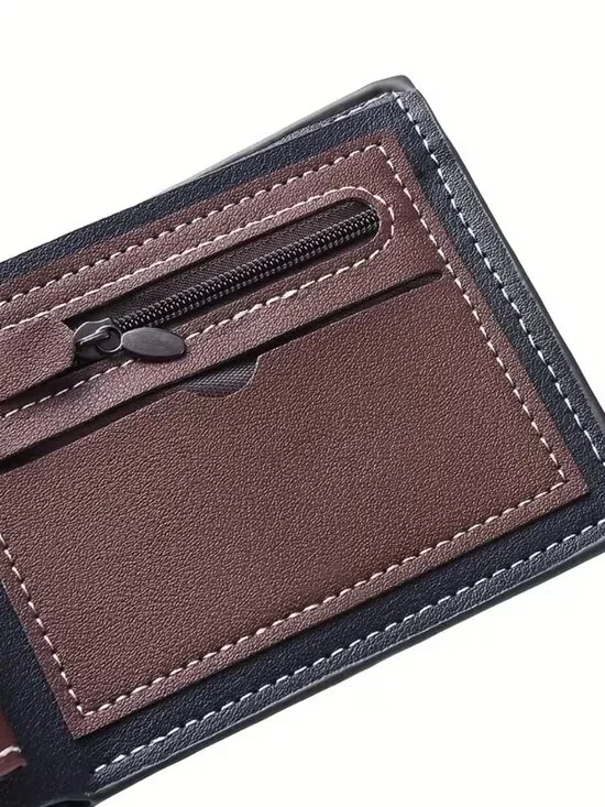 Menโs Bifold Wallet Black Brown Stripe Slim RFID Card Holder - Picture 8 of 8